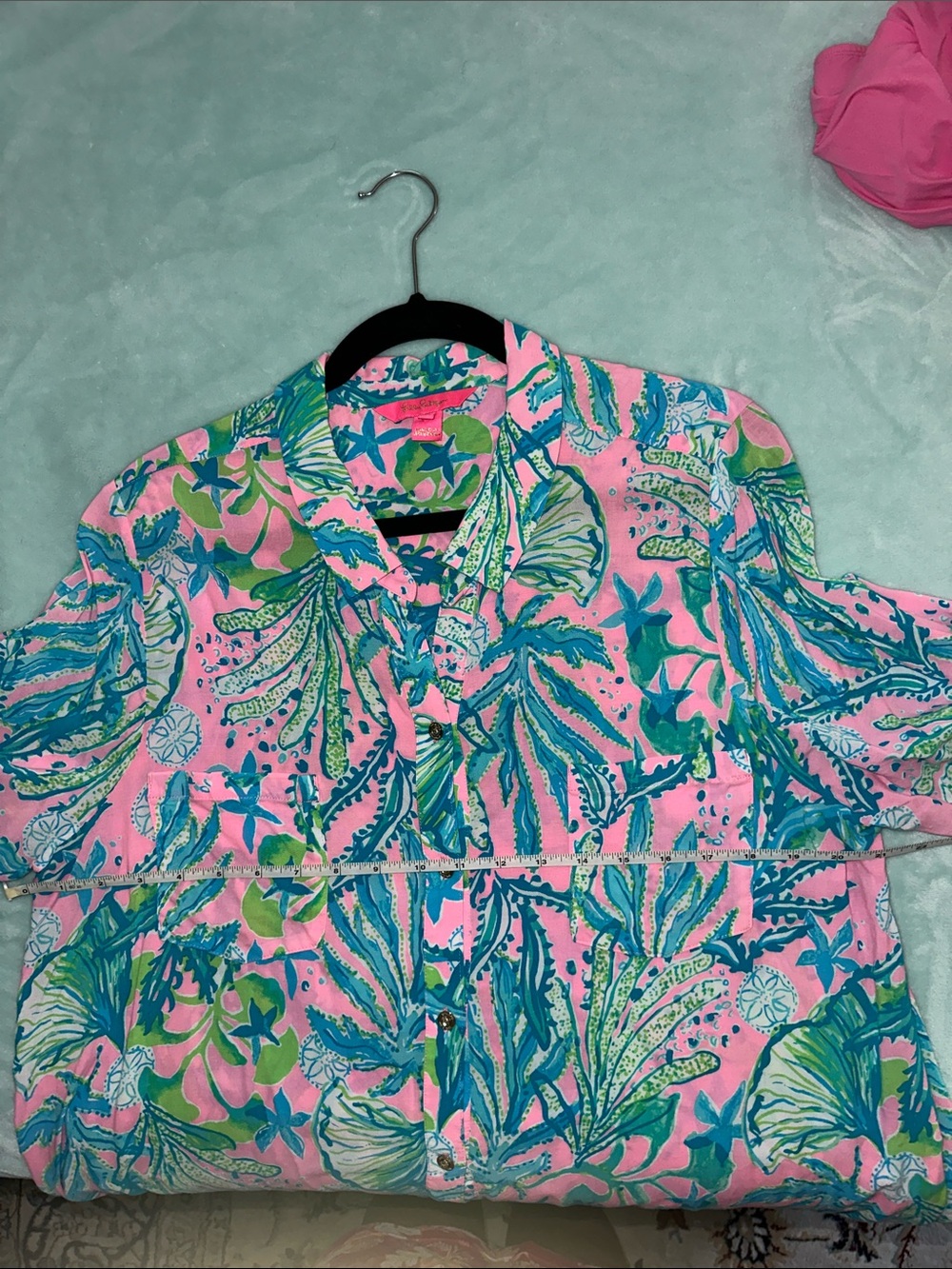 Lilly Pulitzer Pink, Teal & Lime Tropical Print Tunic - Picture 5 of 6